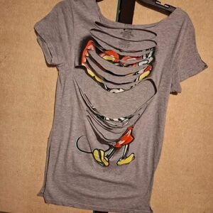 'No Boundaries' Mickey Mouse "ripped-for-you" grey fitted t-shirt.